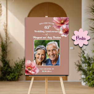 Poster Aniversário de Casamento Gentil Rosa Dourado Flora
