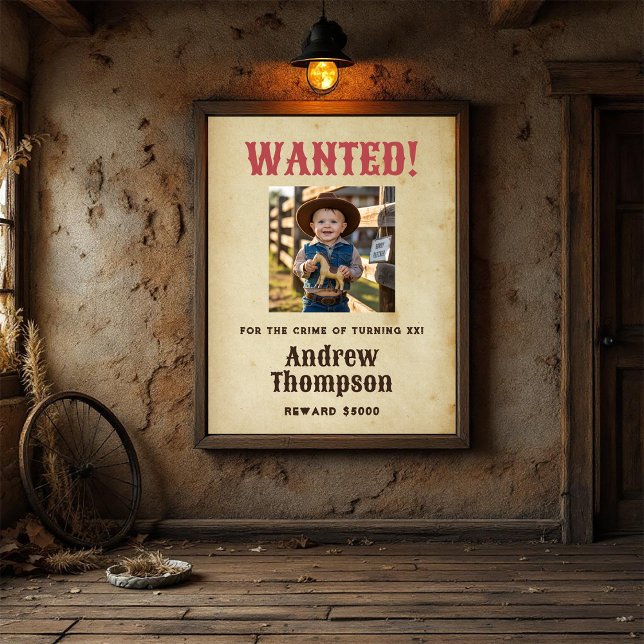 Poster Aniversário de Cowboy do Oeste Procurado (Western Cowboy Birthday Wanted Poster)