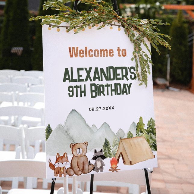 Poster Aniversário de criança de acampamento Feliz da Flo (Criador carregado)