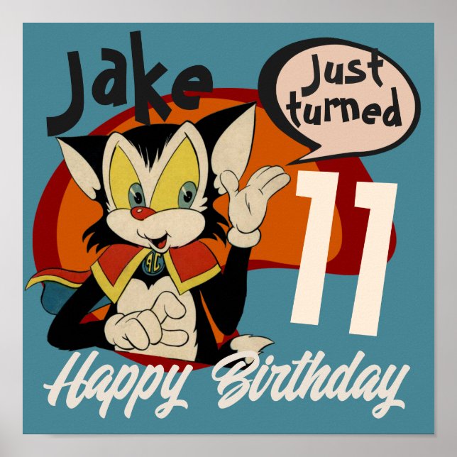 Poster Aniversário de criança de desenho retroativo do Vi (Frente)