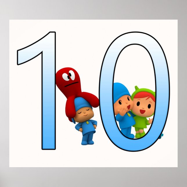 Poster Aniversário de criança engraçado de Pocoyo, 10º ga (Frente)