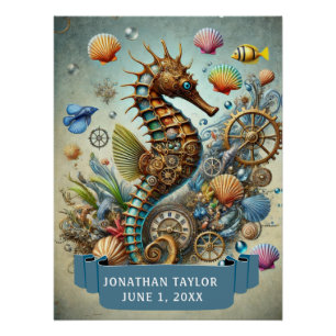 PÔSTER ANIVERSÁRIO DE CRIANÇAS ESTILO STEAMPUNK COM NOME