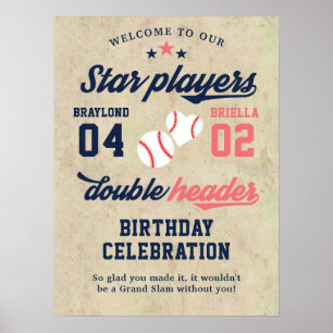 Poster Aniversário de Dois Cabeças Gêmeas ou Irmão