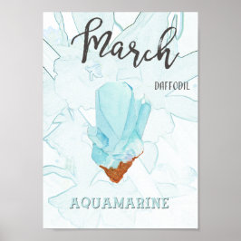 Poster Aniversário de março: Aquamarine Birthstone e Flor