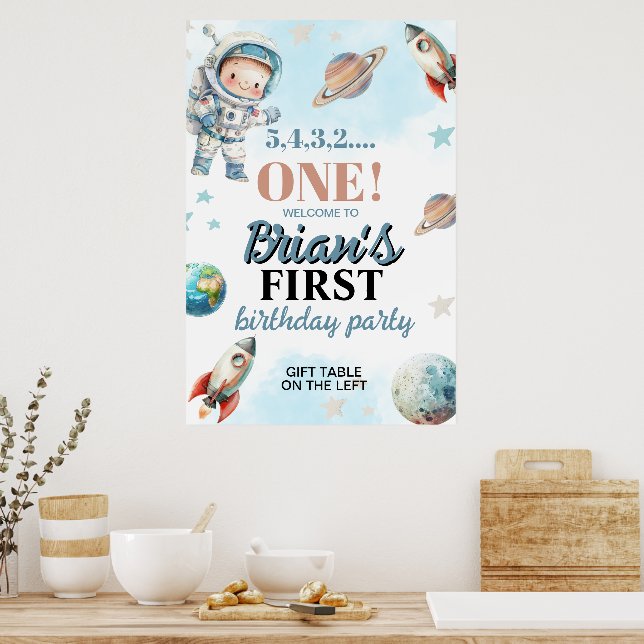 Poster Aniversário de Primeiro Ano de Astronauta no Espaç (Cozinha)