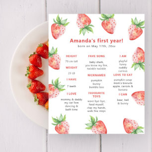 Poster Aniversário de um ano com tema de Morango