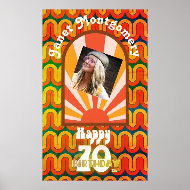 Poster Aniversário do 70 de Foto Personalizada Psicodélic (Frente)