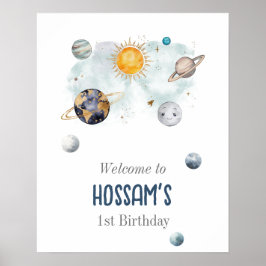 Poster Aniversário do Espaço Exterior Galáxia Sol Lua Est