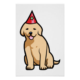 Pôster Aniversário do filhote de cachorro do golden