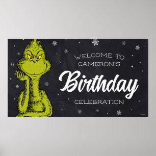 Poster Aniversário do Grinch no Quadro Negro
