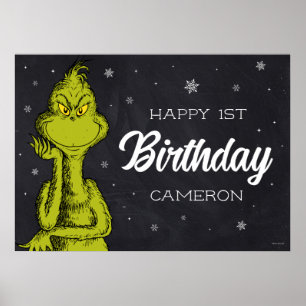 Poster Aniversário do Grinch no Quadro Negro