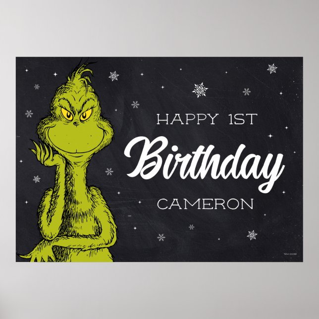 Poster Aniversário do Grinch no Quadro Negro (Frente)