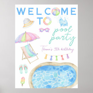 Poster Aniversário do Partido da Piscina de Aquarela