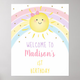 Poster Aniversário do Pastel Dourado Pink da Sunshine Ra