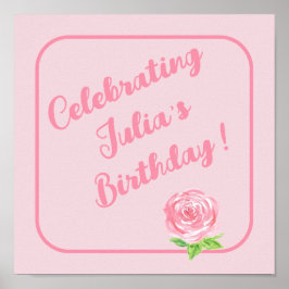 Poster ANIVERSÁRIO DO Rosa de Aquarela pintado manualment