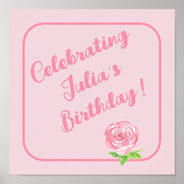 Poster ANIVERSÁRIO DO Rosa de Aquarela pintado manualment (Frente)