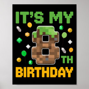 Poster Aniversário É o meu Oitavo Aniversário Gamer Pixel