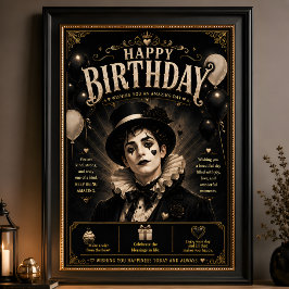 Poster Aniversário Elegante Pierrot Gótico