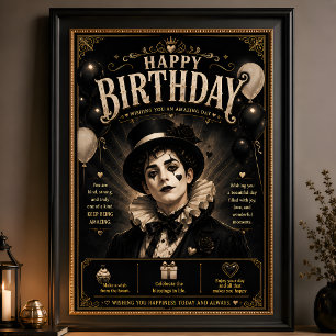 Poster Aniversário Elegante Pierrot Gótico