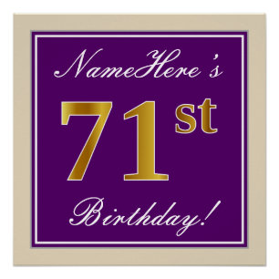 Pôster Aniversário Elegante, Roxo, Faux Dourado 71 rua +