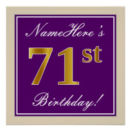 Pôster Aniversário Elegante, Roxo, Faux Dourado 71rua + N
