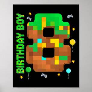 Poster Aniversário Engraçado de 8 anos Jogo Pixel Menino 