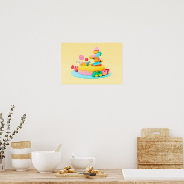 Poster Aniversário feliz do Arco-Íris (Cozinha)