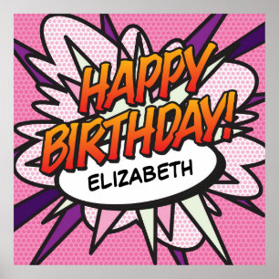 Poster ANIVERSÁRIO FELIZ História em Quadrinhos Pop Art r