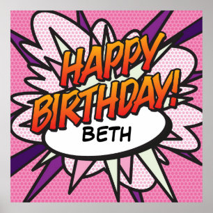 Pôster ANIVERSÁRIO FELIZ História em Quadrinhos Pop Art r