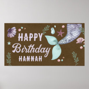 Poster Aniversário Infantil Sereia Marinho Roxo Kraft Esc