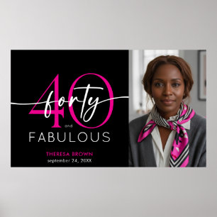 Poster Aniversário Moderno Minimalista Rosa Quarenta Fabu