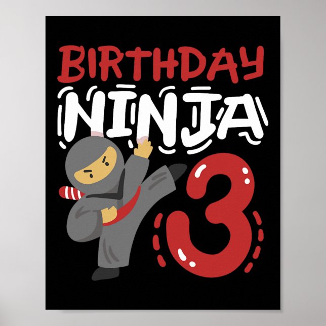 Poster Aniversário Ninja 3 Anos Crianças Caratê 3 Anos An (Frente)