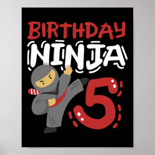 Poster Aniversário Ninja 5 Anos Crianças Karate 5 Birthda