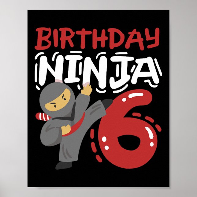 Poster Aniversário Ninja 6 Anos Crianças Karate 6 Birthda (Frente)