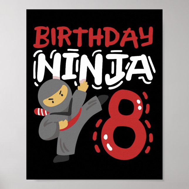 Poster Aniversário Ninja, 8 anos, Karate Kids 8º aniversá (Frente)