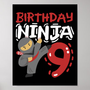 Poster Aniversário Ninja 9 Anos Idade Crianças de Karate