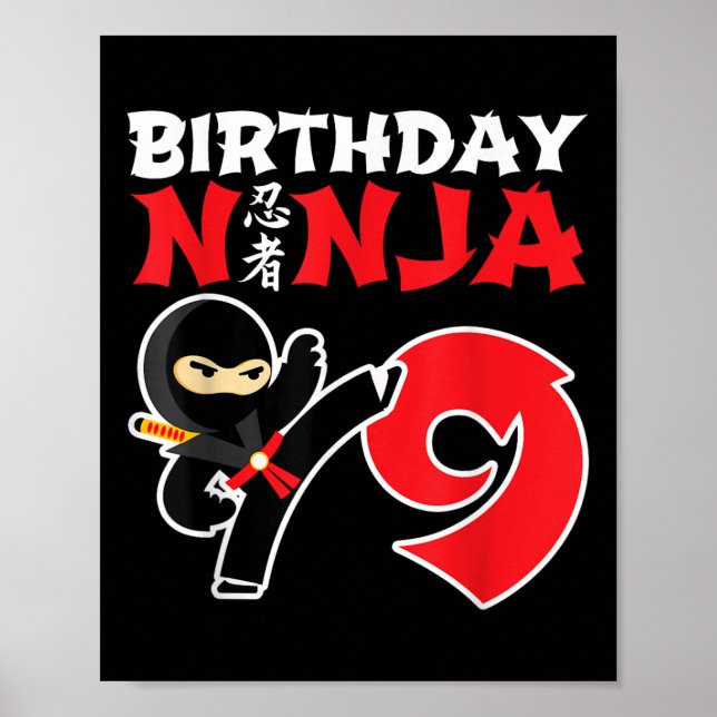 Poster Aniversário Ninja - Festa Ninja de 9 Anos - Aniver (Frente)
