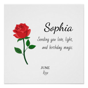 Pôster Aniversário Personalizado de Rose de Junho
