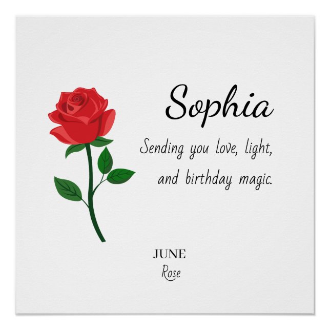 Pôster Aniversário Personalizado de Rose de Junho (Frente)