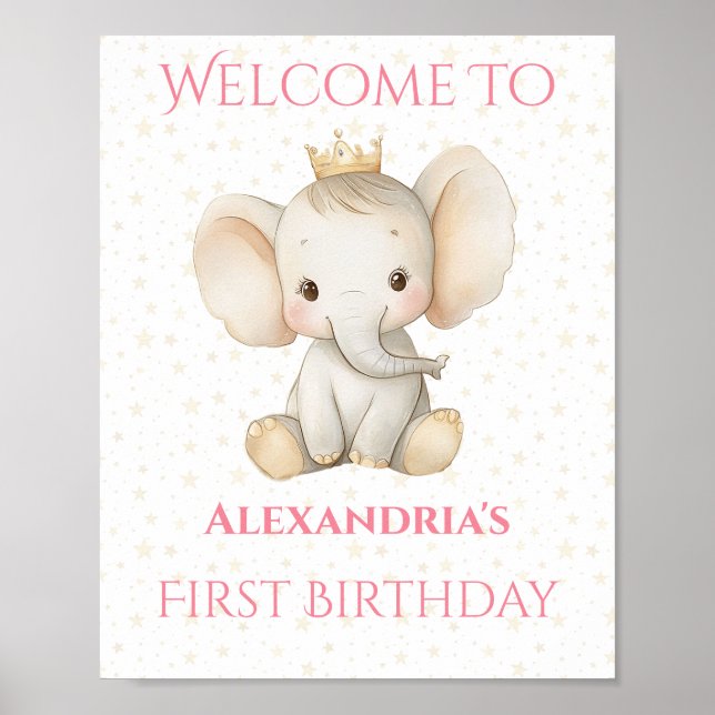 Poster Aniversário Personalizado Princesa Elefante Bem-Vi (Frente)