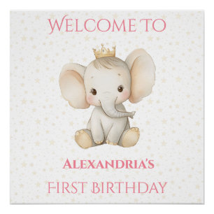 Pôster Aniversário Personalizado Princesa Elefante Bem-Vi