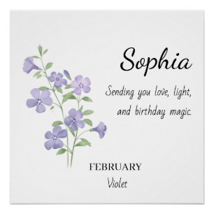 Pôster Aniversário Personalizado Violeta de Fevereiro