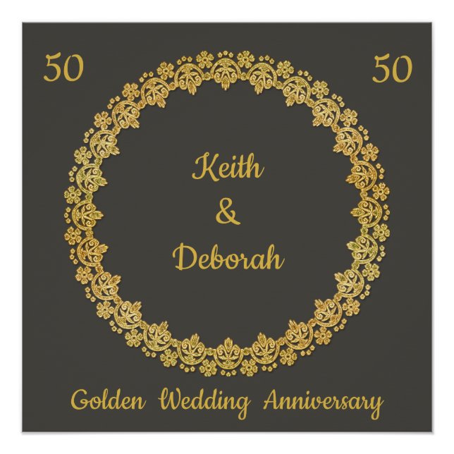 Pôster Aniversário personalizável de casamento de Ouros (Frente)
