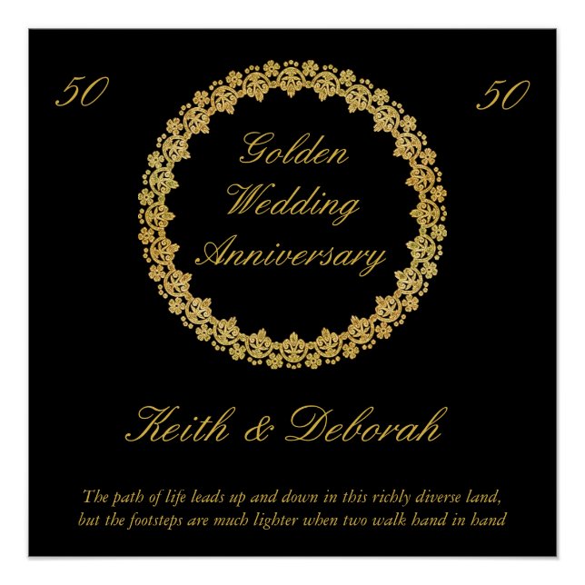 Pôster Aniversário personalizável de casamento de Ouros (Frente)