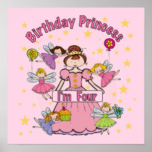 Pôster Aniversário Princesa Sou Quatro T-shirts e present