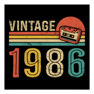 Pôster Aniversário Retro 1986 Fita Cassete Vintage 40º
