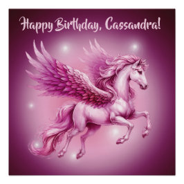 Pôster Aniversário Rosa Pegasus Fantasy Design Glossy