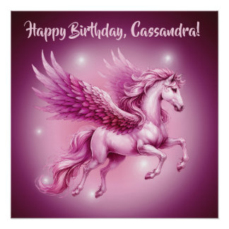 Pôster Aniversário Rosa Pegasus Fantasy Design Glossy