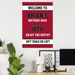 Poster Aniversário Vermelho Escuro e Branco