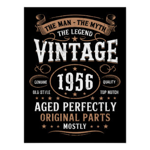 Pôster Aniversário Vintage 1956 O Homem A Lenda 70º